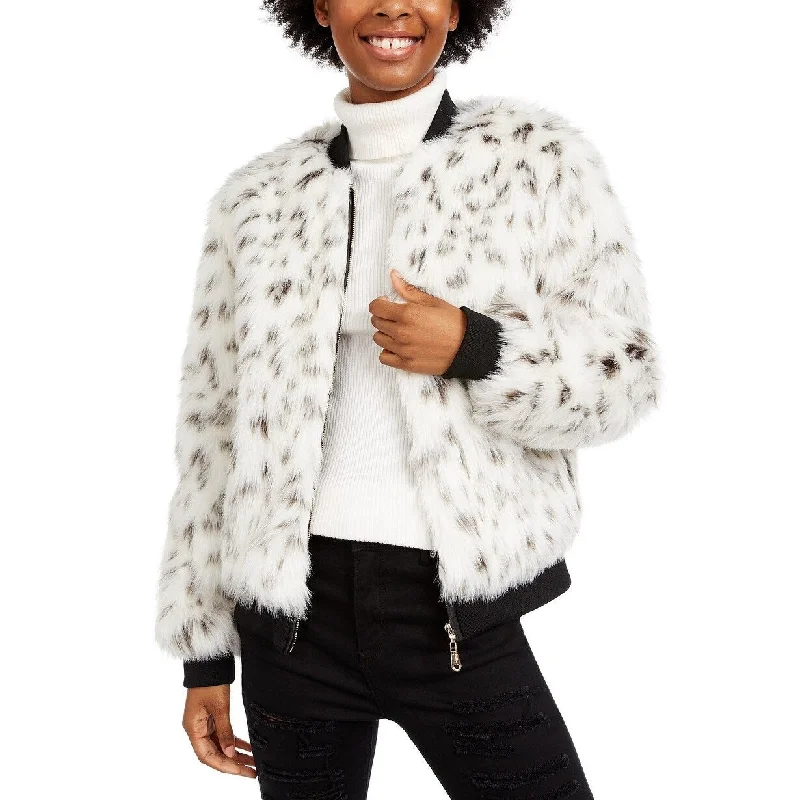 casual zip-up jackets for women -Say What? Juniors' Faux-Fur Bomber Jacket White Size Extra Small - X-Small