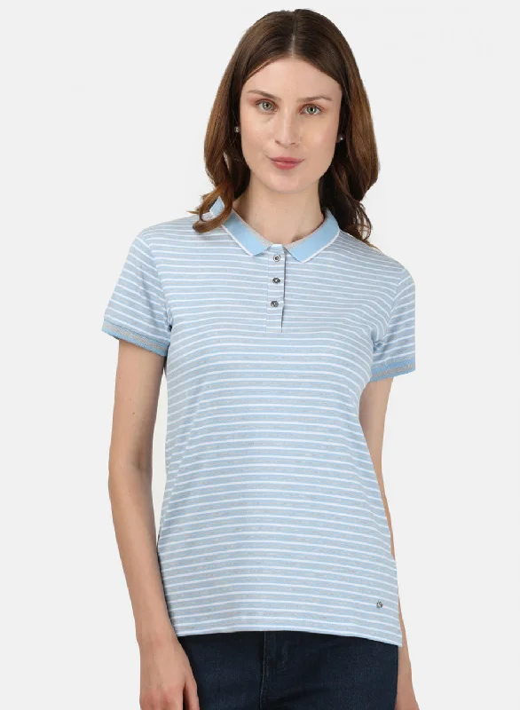 breathable tops for women -Womens Sky Blue Stripe T-Shirt