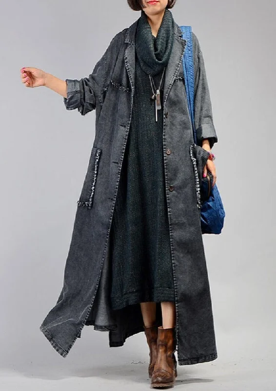 tailored coats for women -Irregular Denim Long Trench Coat Long Sleeve