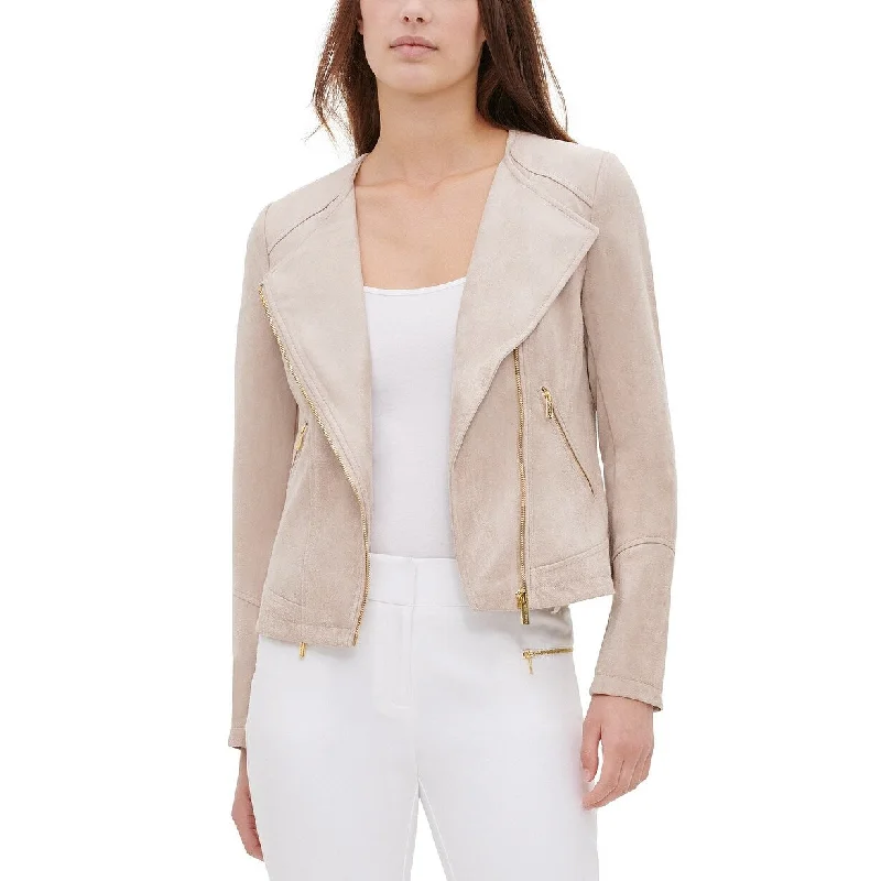 soft wool coats for women -Calvin Klein Women's Faux-Suede Jacket Med Beige Size Large