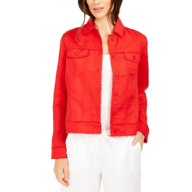 waterproof jackets for women -Charter Club Women's Linen Jacket Ravishing Red Size Extra Large