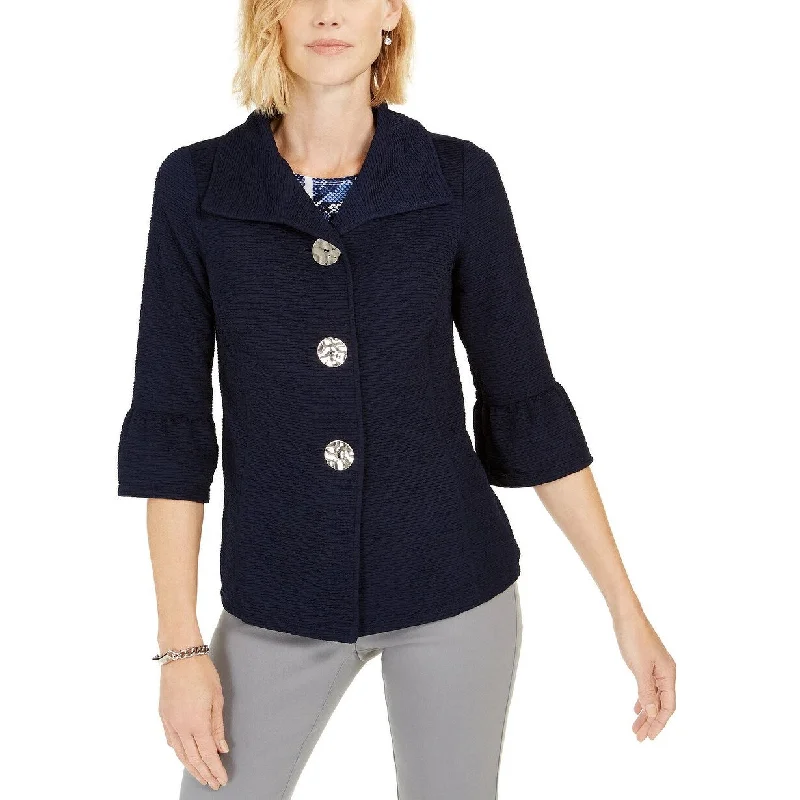 formal coats for women -JM Collection Women's Collection Textured Bell-Sleeve Jacket Dark Blue Size Large