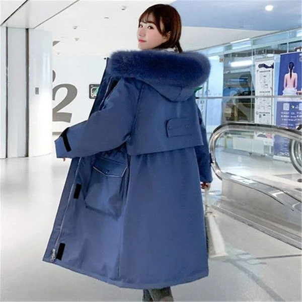 trendy plaid blazers for women -Oversized Waist Cotton Clothing Winter Coat Hooded Warm Fur Collar Women Winter Jackets