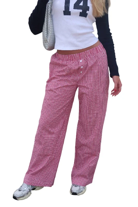 elegant pants for women -Check It Out Pant In Red And White Gingham