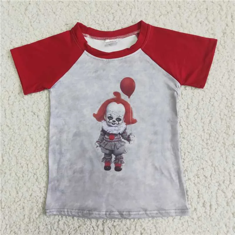 button-up shirts for women -Halloween clown printed T-shirt D3-29