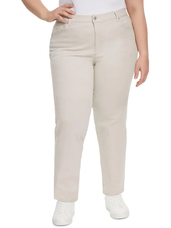 soft knit trousers for women -Plus Amanda Womens Slimming Stretch Tapered Leg Jeans