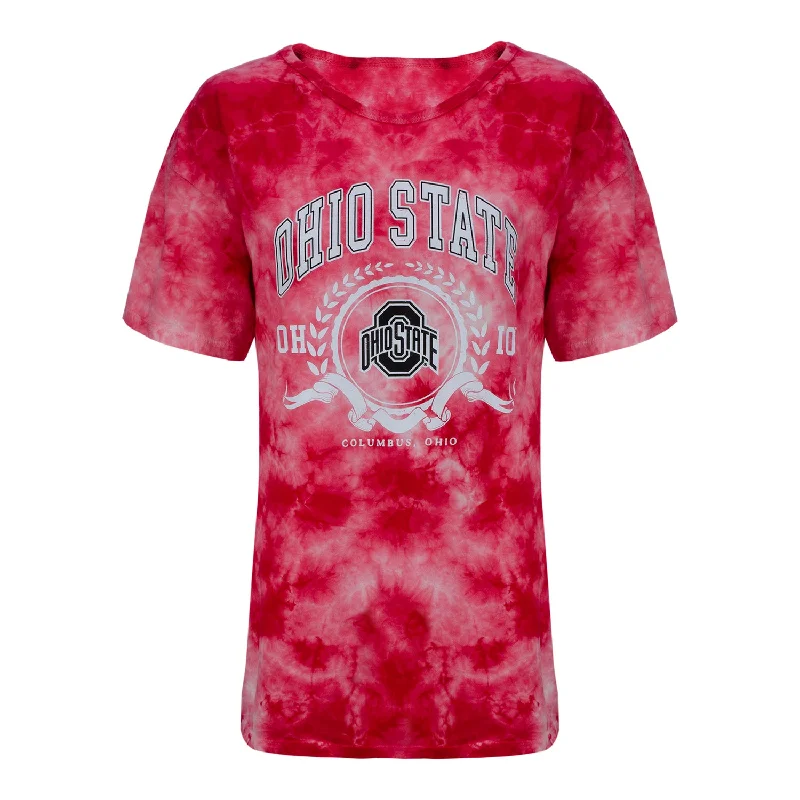 casual loose blouses for women -Ladies Ohio State Buckeyes Oversized Cloud Short Sleeve