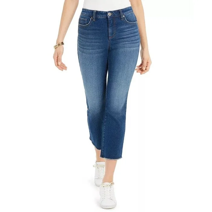 breathable summer pants for women -Style & Co Women's Ripped Authentic Cropped Kick Flare Jeans Blue Size 12