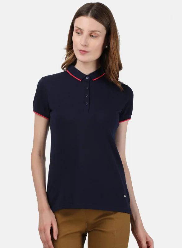 women's party tops -Womens NAvy Blue Plain T-Shirt