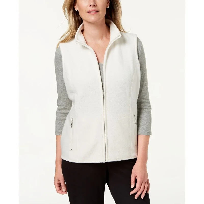 mid-length coats for women -Karen Scott Women's Sport Zip-Up Zeroproof Fleece Vest White Size Extra Large - X-Large