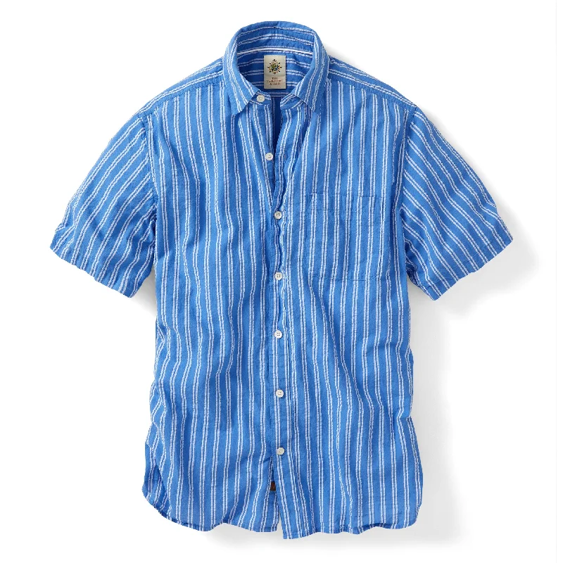 embroidered tops for women -Short Sleeve Harbor Island Striped Seersucker Shirt