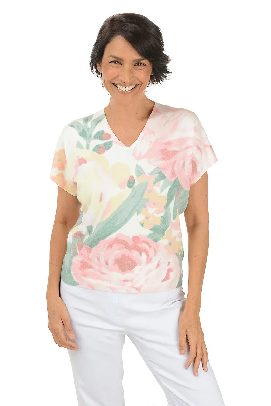 women's tunic tops -Rose Blush V-Neck Short Sleeve Sweater