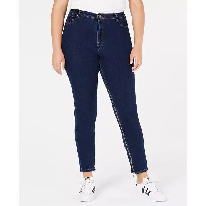 wrinkle-resistant pants for women -Lala Anthony Women's Trendy Power Zip Skinny Jeans Blue Size 20