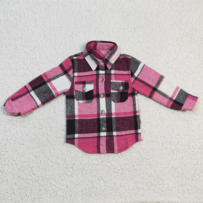 women's ruffle tops -Pink Flannel T-shirt