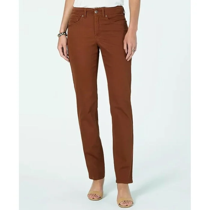 casual lounge pants for women -Style & Co Women's Tummy-Control Straight-Leg Fashion Jeans Brown Size 12