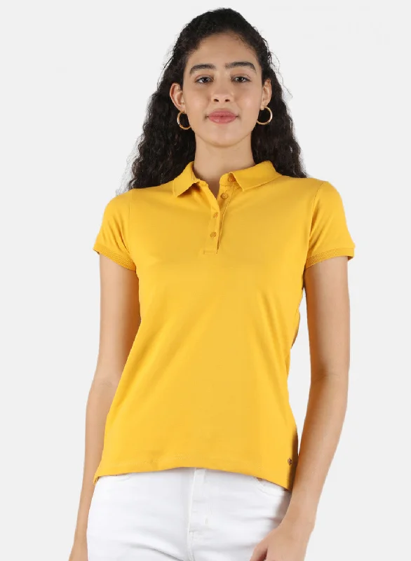 eco-friendly tops for women -Women Mustard Plain T-Shirt