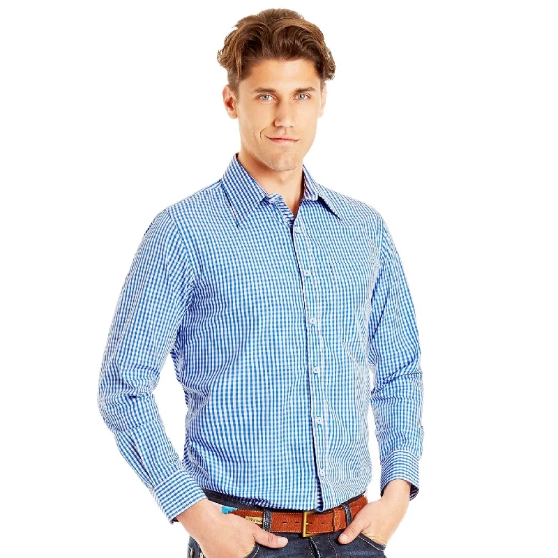 casual blouses with sleeves -Boomba I-Blue Check