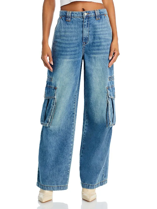 vintage style pants for women -The Franklin Womens High Rise Denim Cargo Jeans