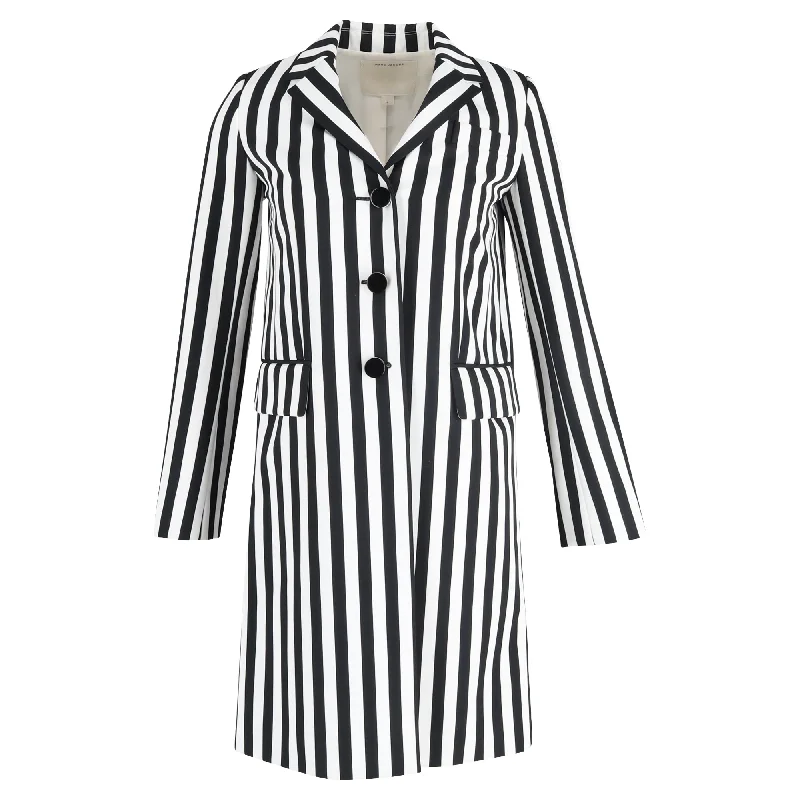 knitted jackets for women -Marc Jacobs Stripe Print Single-Breasted Trench Coat in Black and White Wool