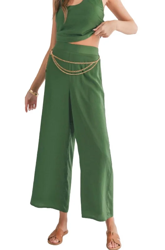 business casual pants for women -Satin Wide Leg Pants In Green