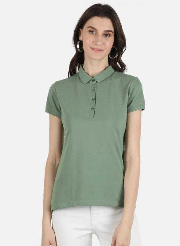 women's long sleeve blouse -Women Green Plain T-Shirt