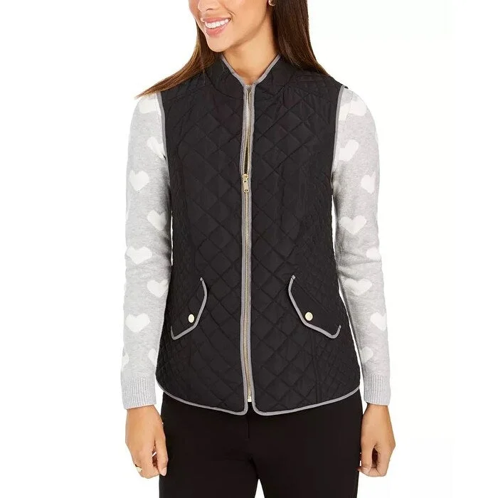 elegant capes for women -Charter Club Women's Quilted Stand Collar Vest Black Size Large