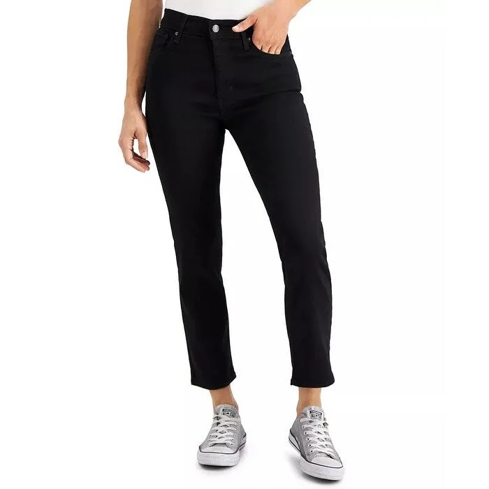 printed trousers for women -Levi's Women's 724 Straight Leg Cropped Jeans Black Size 34