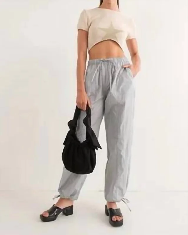 stylish palazzo pants -Nylon Parachute Pants In Dove Grey