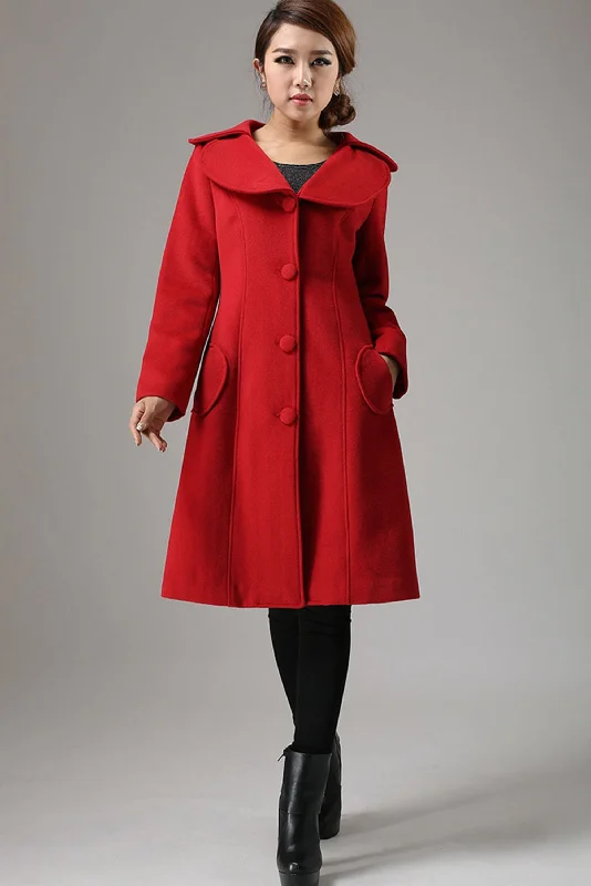 plus size coats for women -Red jacket winter cashmere coat long sleeve coat 0726#