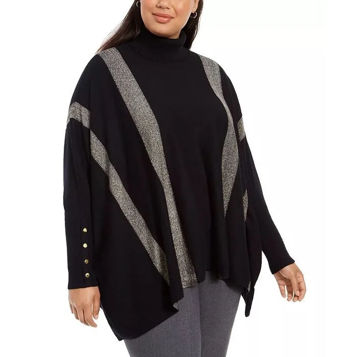 women's winter coats -Alfani Women's Striped Poncho Black Size 3X