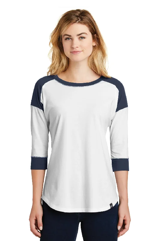 women's fitted tops -New Era Womens Heritage 3/4 Sleeve Crewneck T-Shirt - White/Navy Blue