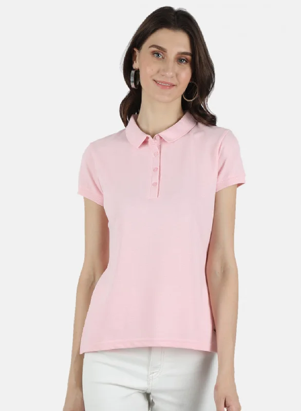 sporty tops for women -Women Pink Plain T-Shirt