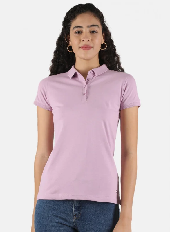 high-neck tops for women -Women Purple Plain T-Shirt