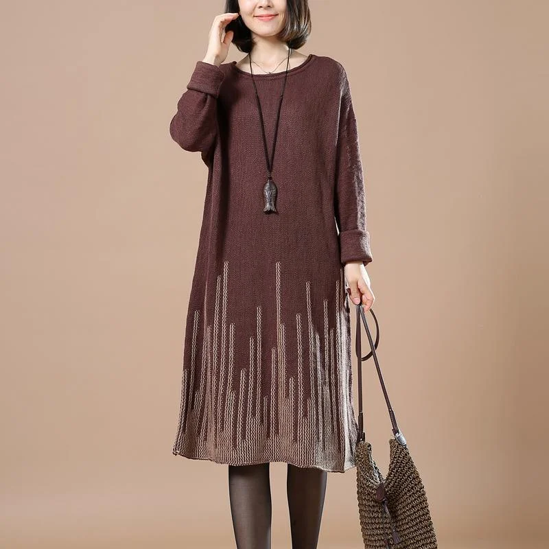 women's ruffle tops -Chocolate falling stars women knit sweaters knit dress plus