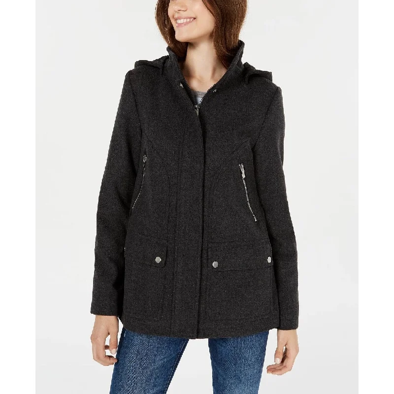 warm winter coats for women -Celebrity Pink Juniors' Hooded Coat Black Size Extra Small - X-Small