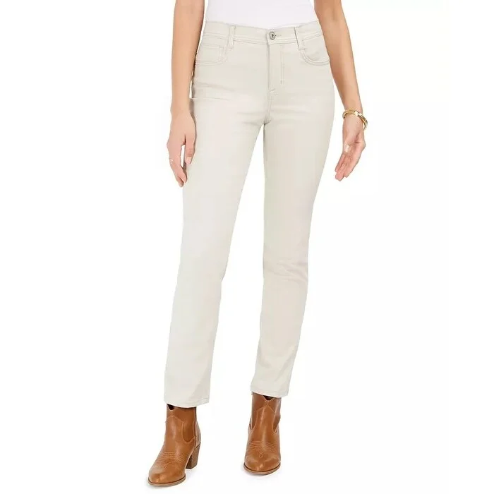 women's pleated pants -Style & Co Women'sTummy-Control Slim-Leg Jeans Beige Size 12