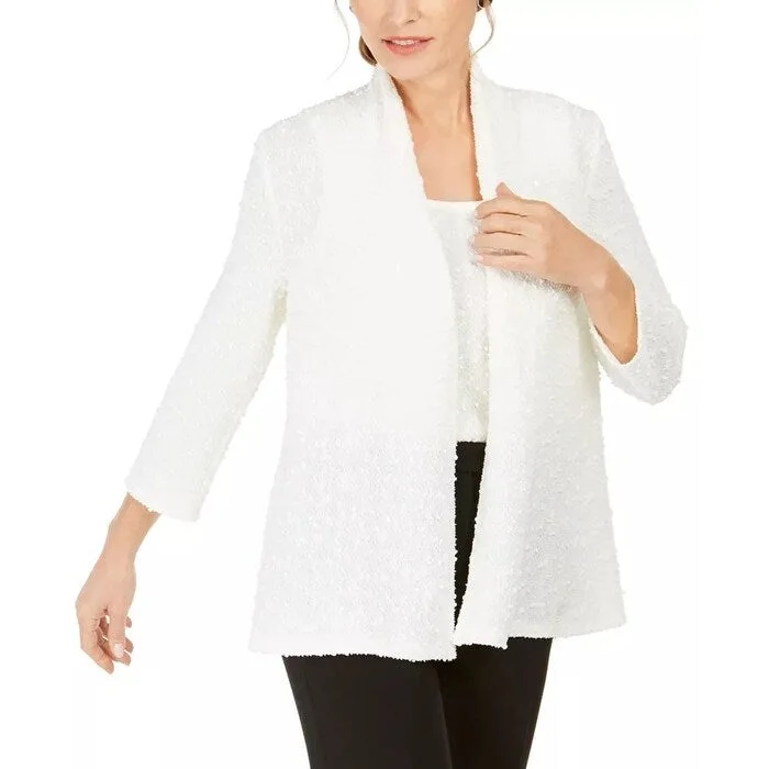 eco-friendly coats for women -Kasper Women's Textured Sequined Jacket White Size Small