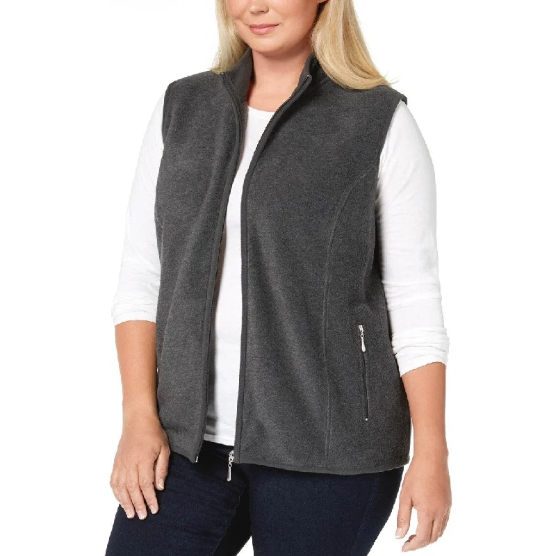 single-breasted coats for women -Karen Scott Women's Plus Size Zip-Front Vest Med Gray Size Extra Large - X-Large