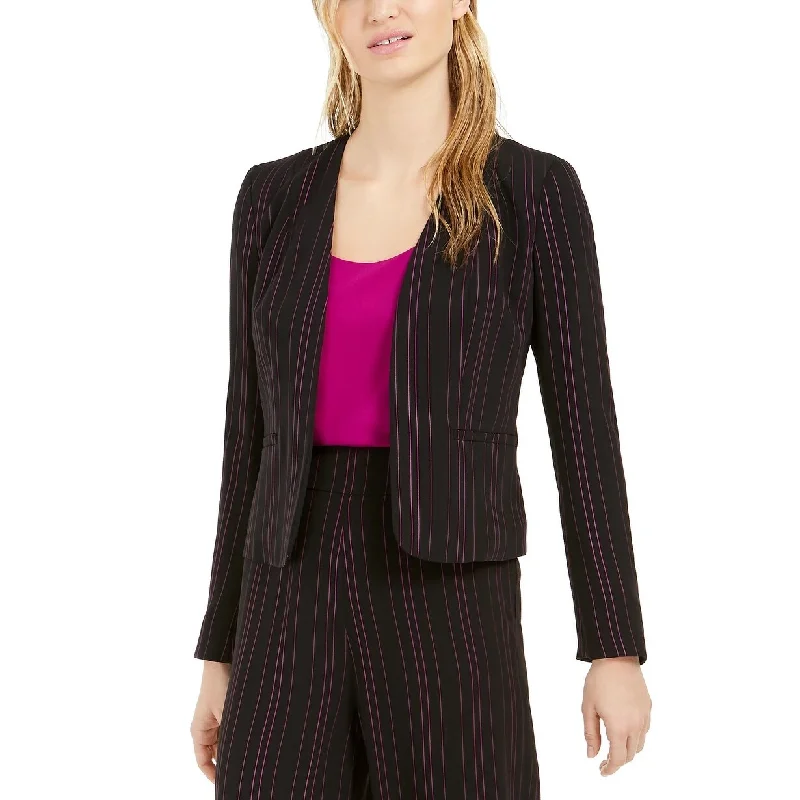 single-breasted coats for women -Bar III Women's Striped Open-Front Jacket Black Size XX-Small