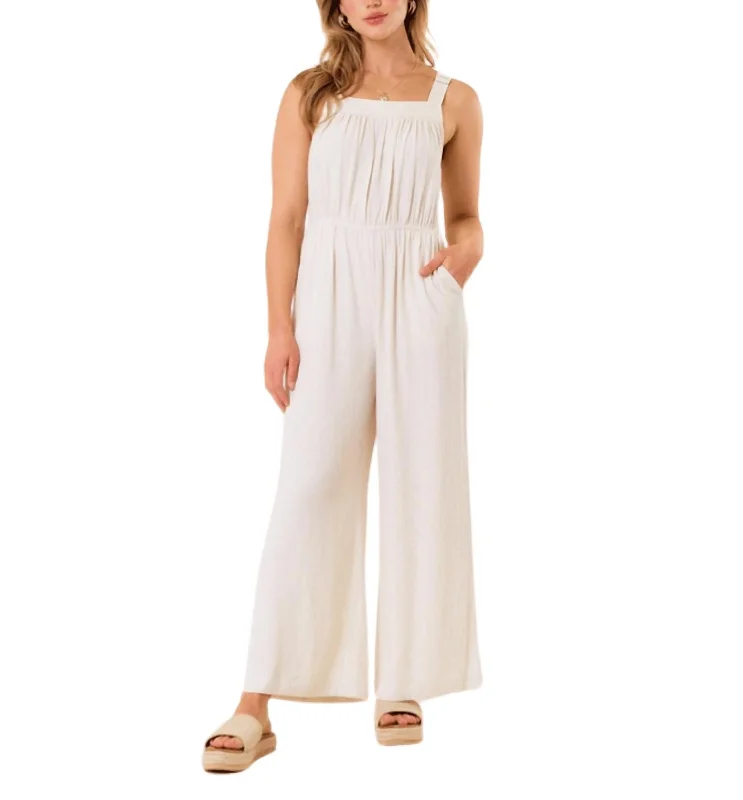 women's leather pants -Linen Overalls In White