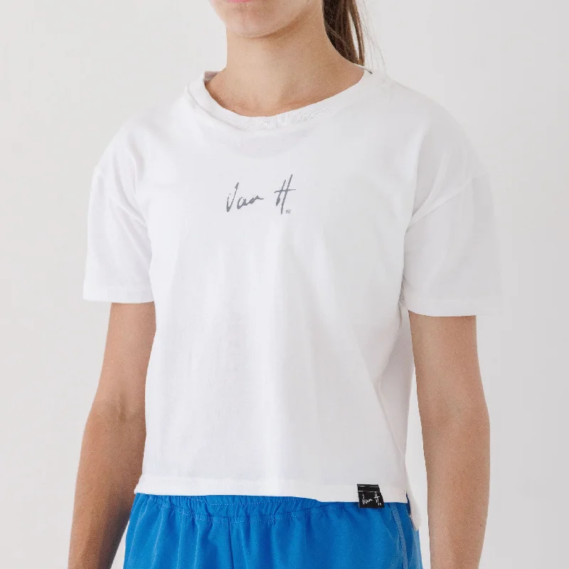 sporty tops for women -White Boxy Tee