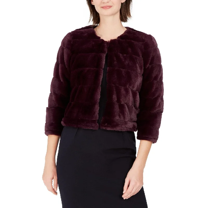 classic pea coats for women -Calvin Klein Women's Faux-Fur Shrug Purple Size Small