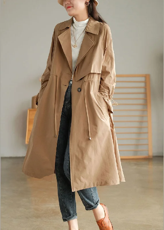 ultra-light jackets for women -Khaki Solid Color Cotton Trench Coats Oversized Notched Fall