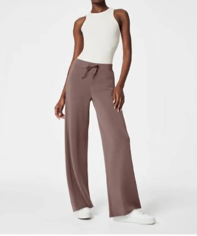 ruched pants for women -Airessentials Wide Leg Pant In Smoke