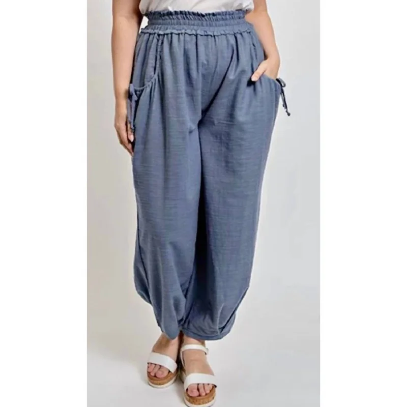 soft fabric pants for women -Ramona Cotton Pants With Side Pockets In Slate Blue