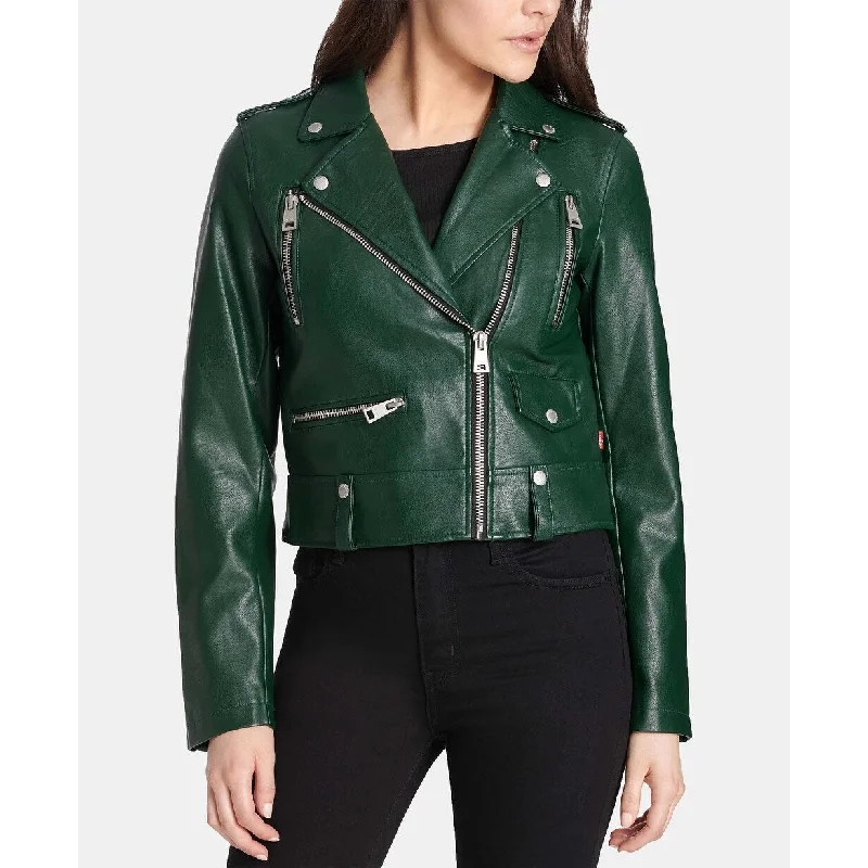 longline coats for women -Levi's Women's Faux Leather Moto Jacket Green Size Large