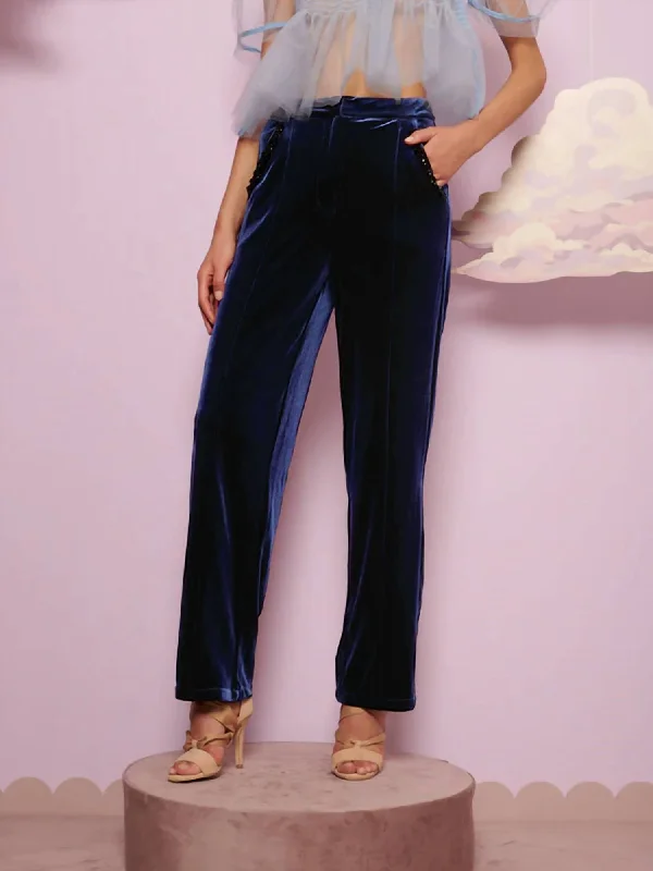 bell-bottom pants for women -Spell Velvet Trouser In Navy