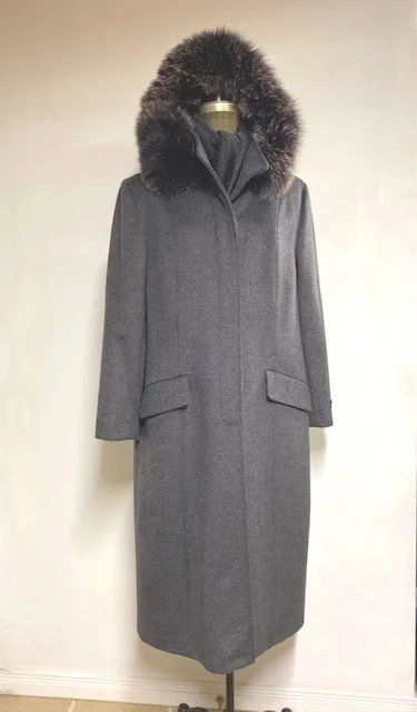 soft wool coats for women -Ida - Full Length Coat -50% Cashmere and Wool Blend - Detachable Hood