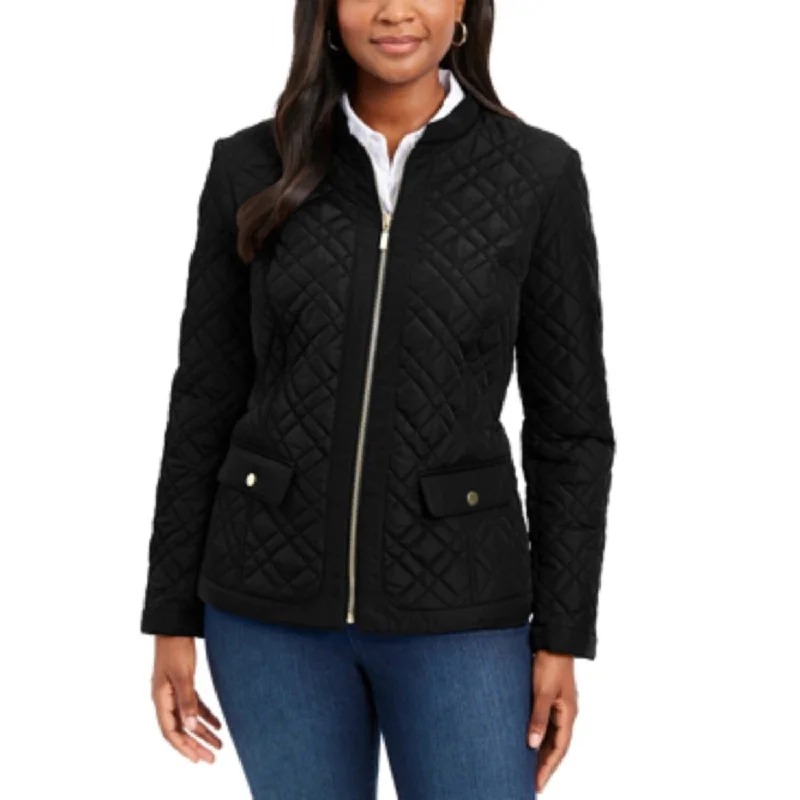 women's denim jackets -Charter Club Women's Quilted Mandarin-Collar Jacket Black Size XX Large - XX-Large