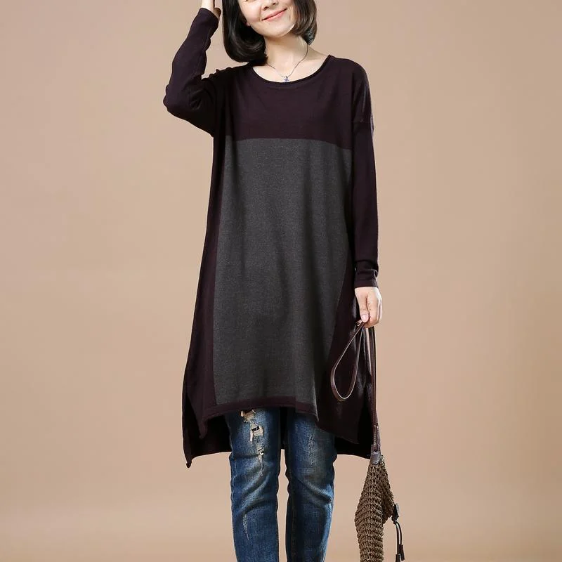 women's long sleeve blouse -Dark purple plus size sweaters women knitwear